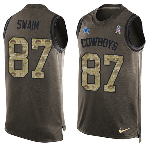 Men's Limited Geoff Swaim Nike Jersey Green - #87 Salute to Service Tank Top NFL Dallas Cowboys